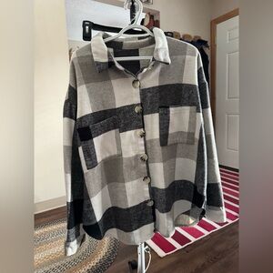 Plaid Button-Up Shirt in Black and Gray